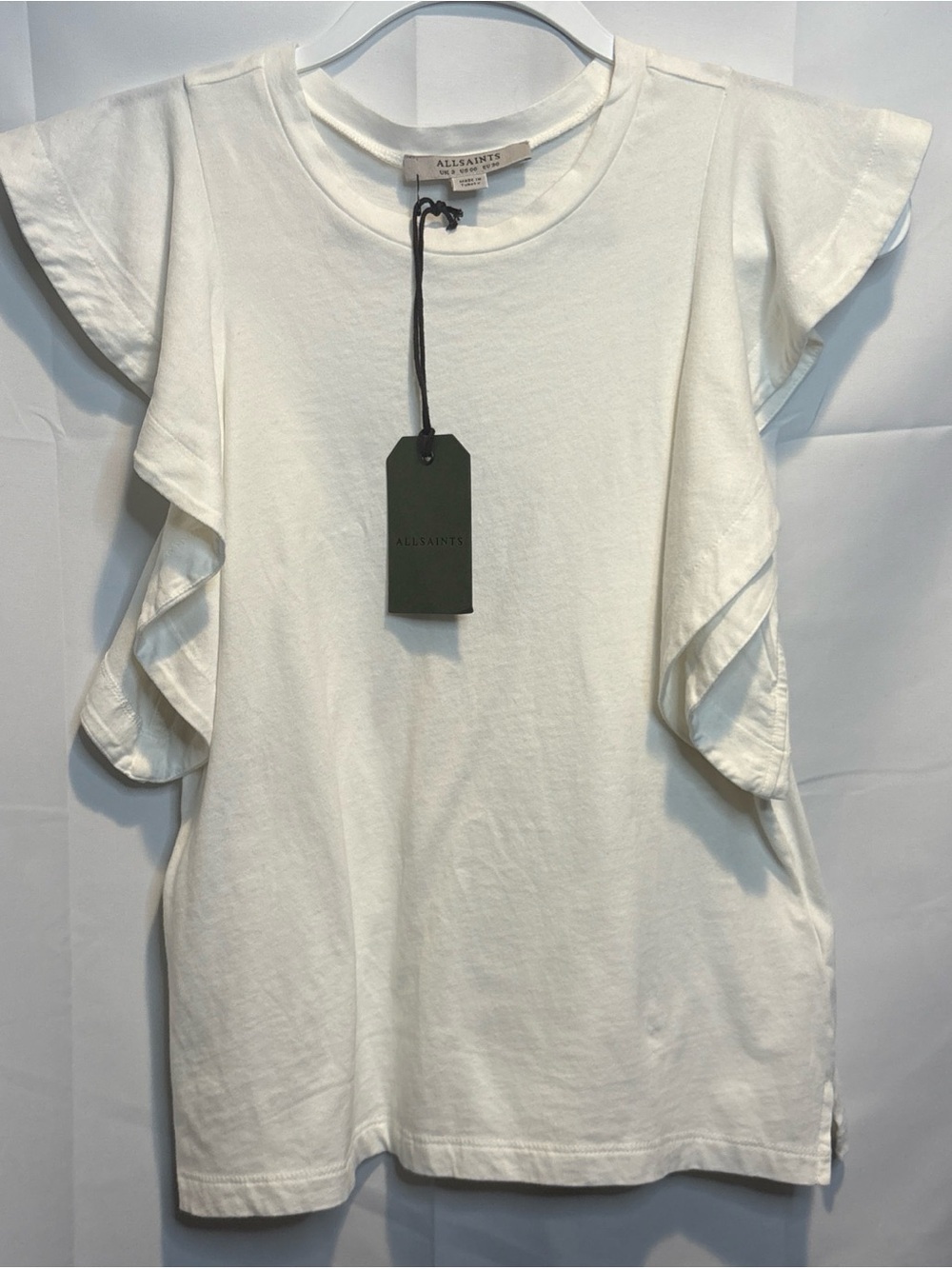All Saints Cream Ruffle Sleeve Short-Sleeve Tee